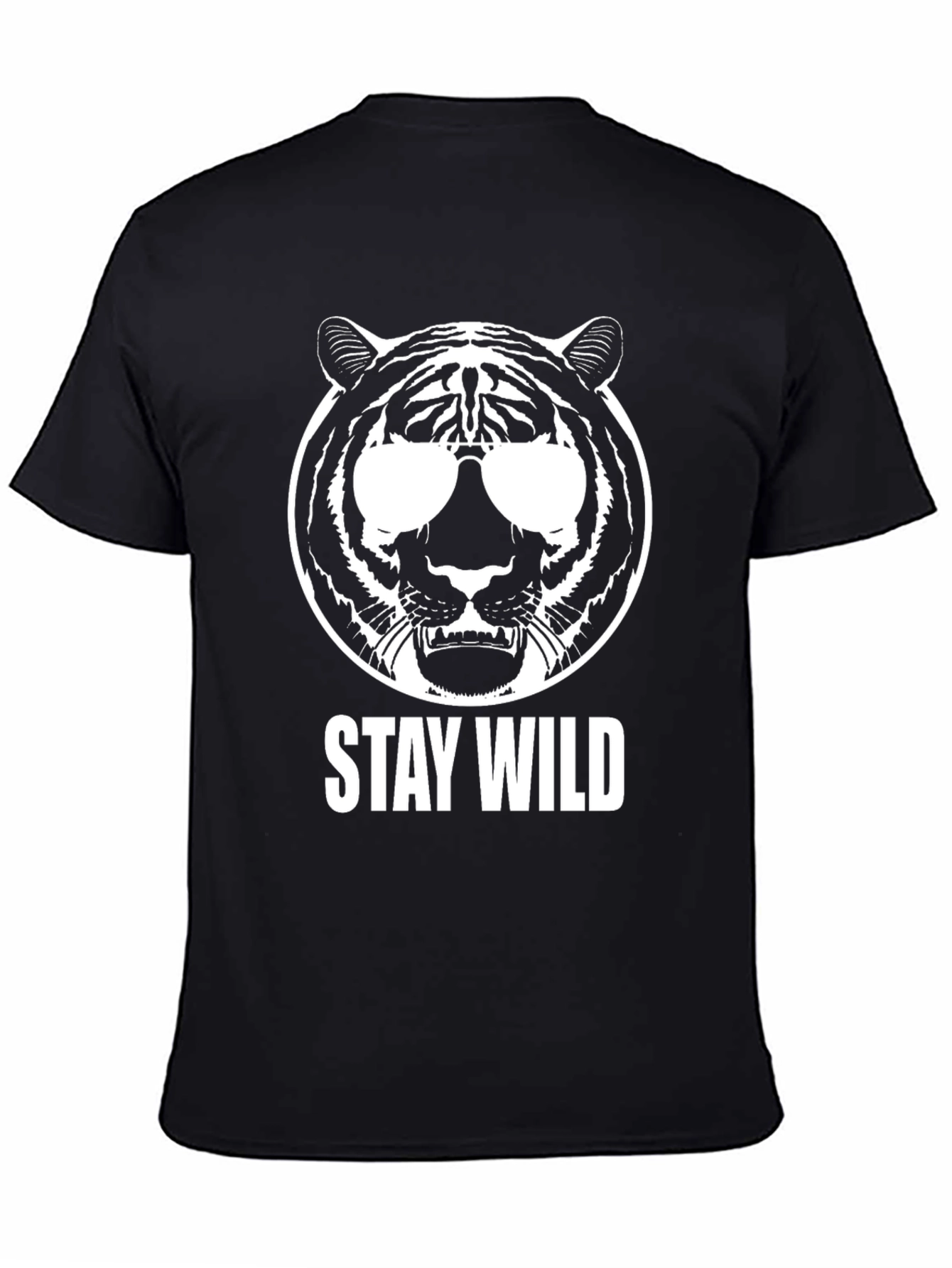 Stay Wild Tiger Graphic Tee - Black Cotton