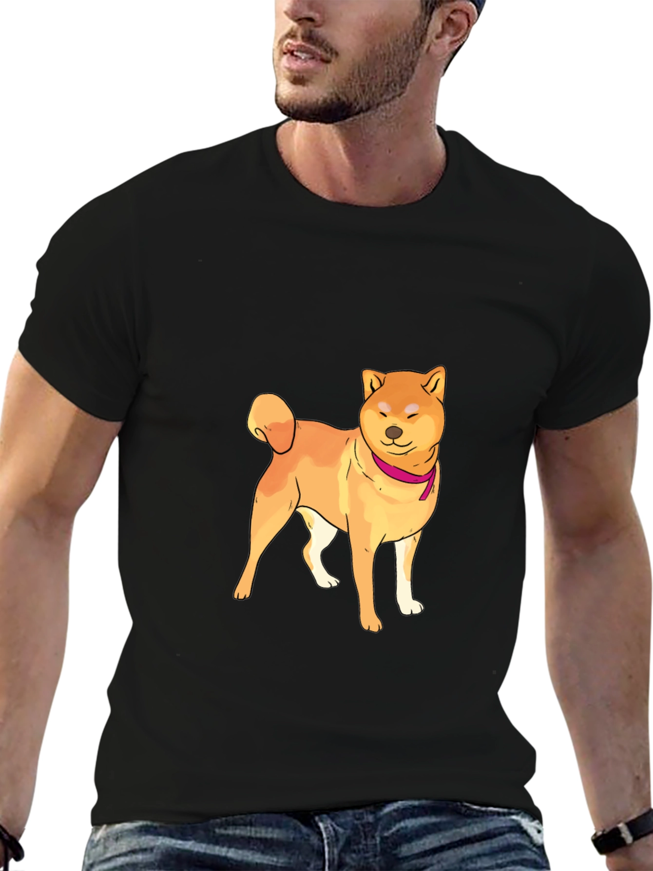 Shiba Inu Graphic Tee - Mens Black Crew Neck