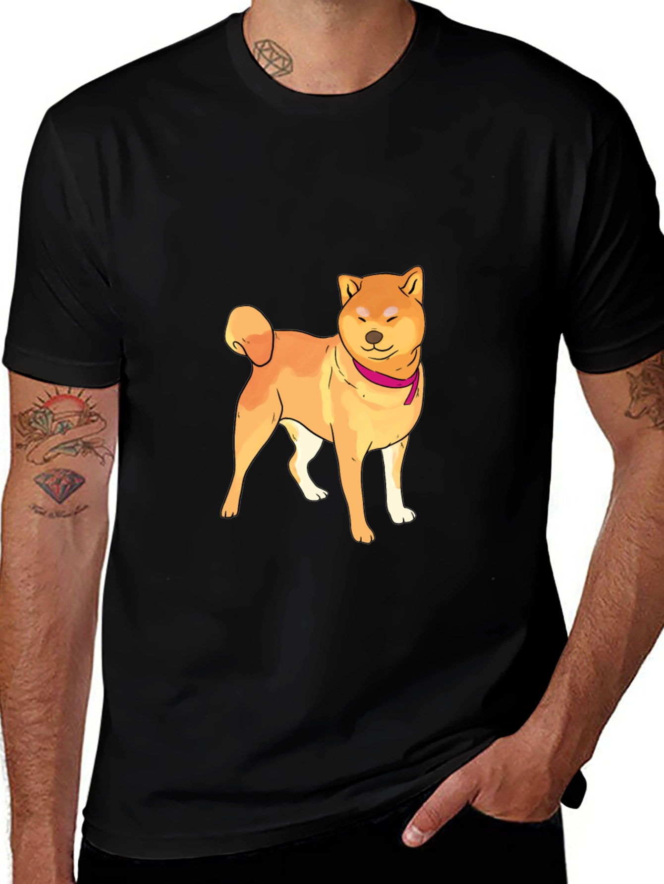 Shiba Inu Graphic Tee - Mens Black Crew Neck
