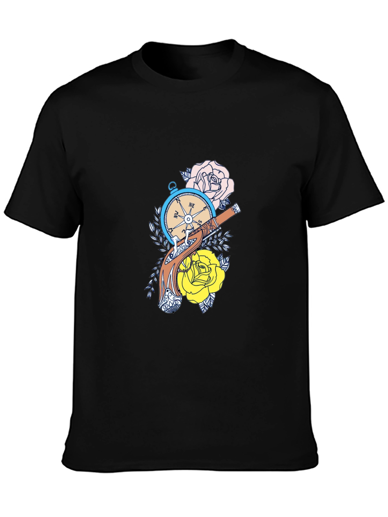 Compass & Roses Graphic Tee - Black Cotton
