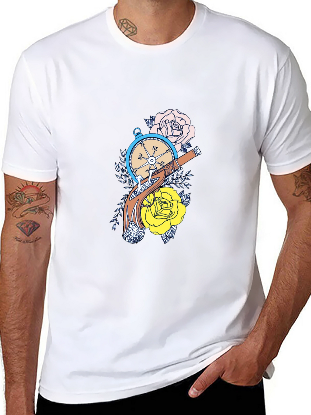 Compass & Roses Graphic Tee - Black Cotton