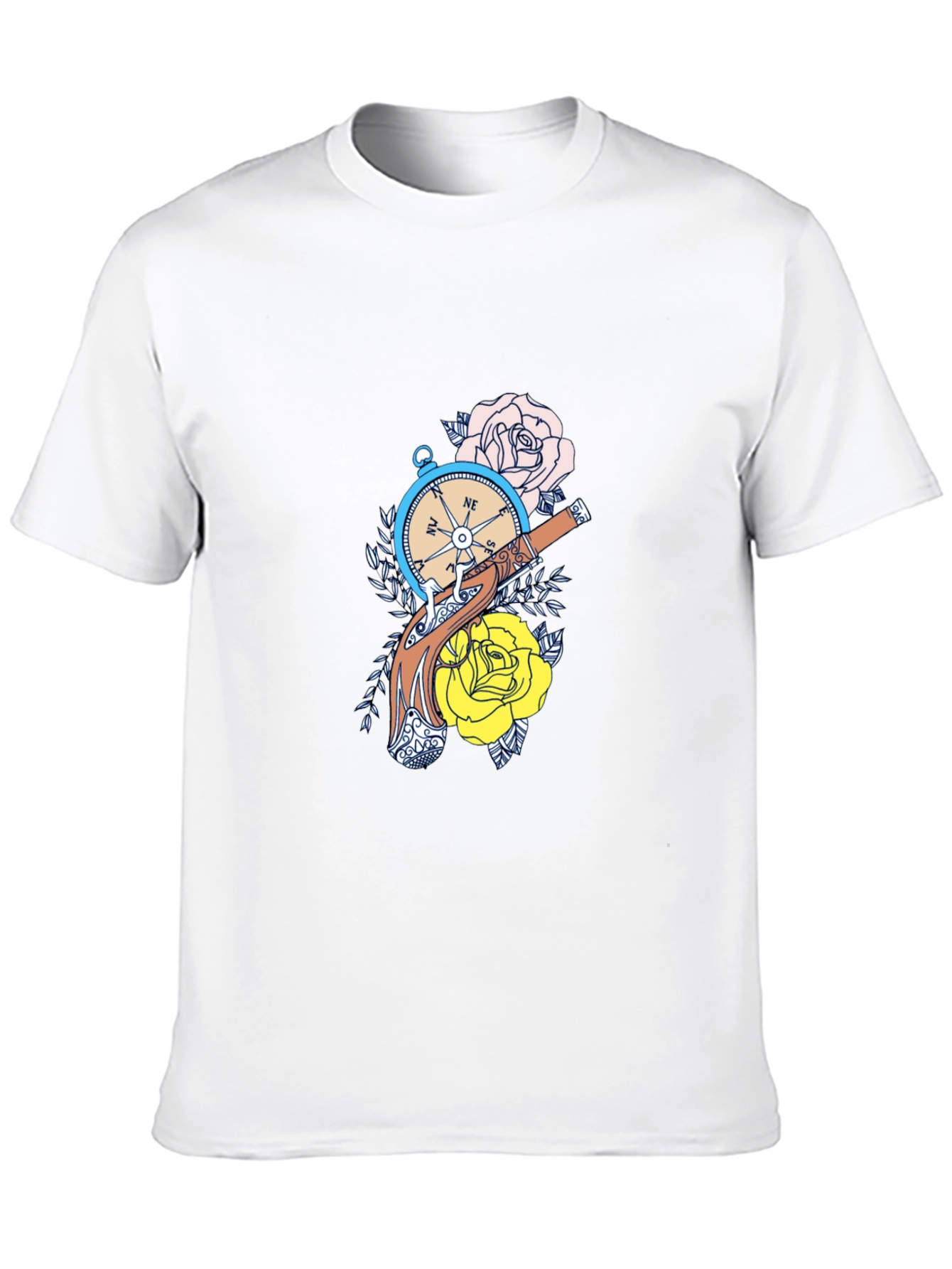 Compass & Roses Graphic Tee - Black Cotton