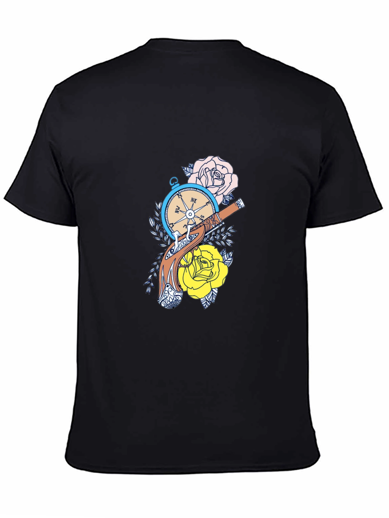 Compass & Roses Graphic Tee - Black Cotton
