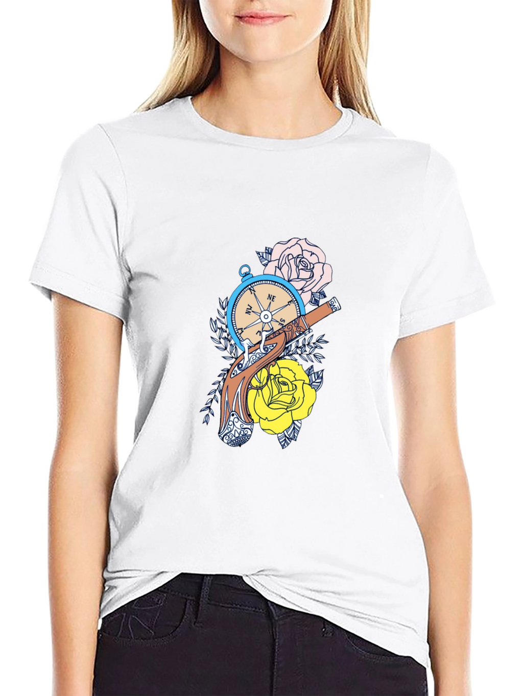 Compass & Roses Graphic Tee - Black Cotton