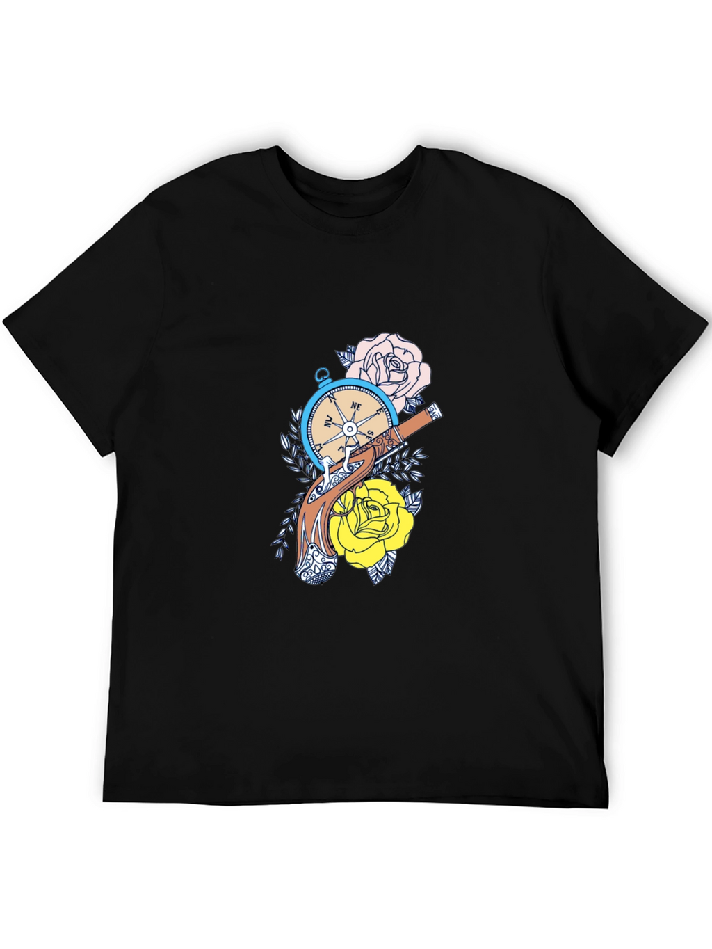Compass & Roses Graphic Tee - Black Cotton