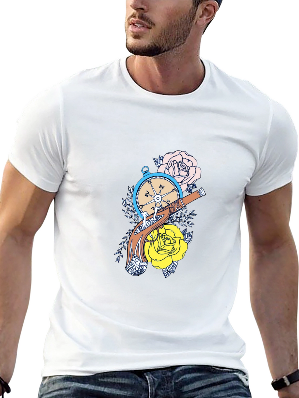 Compass & Roses Graphic Tee - Black Cotton