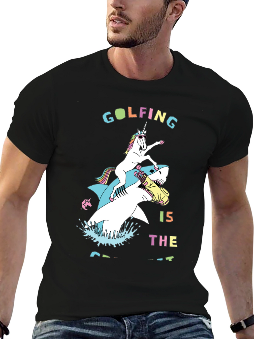 Golfing Unicorn Shark T-Shirt
