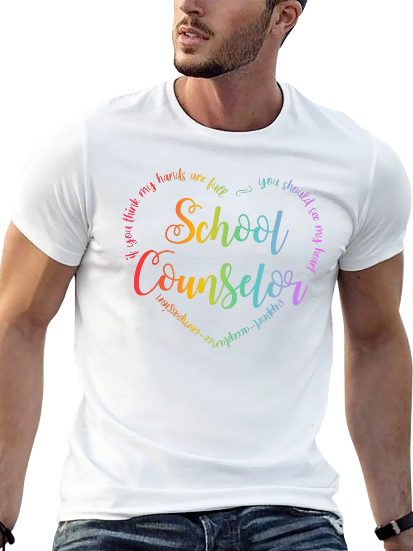 School Counselor Rainbow Heart T-Shirt