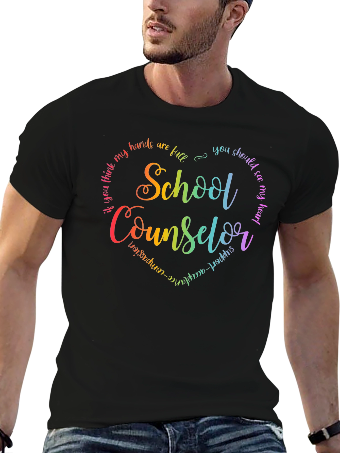 School Counselor Rainbow Heart T-Shirt