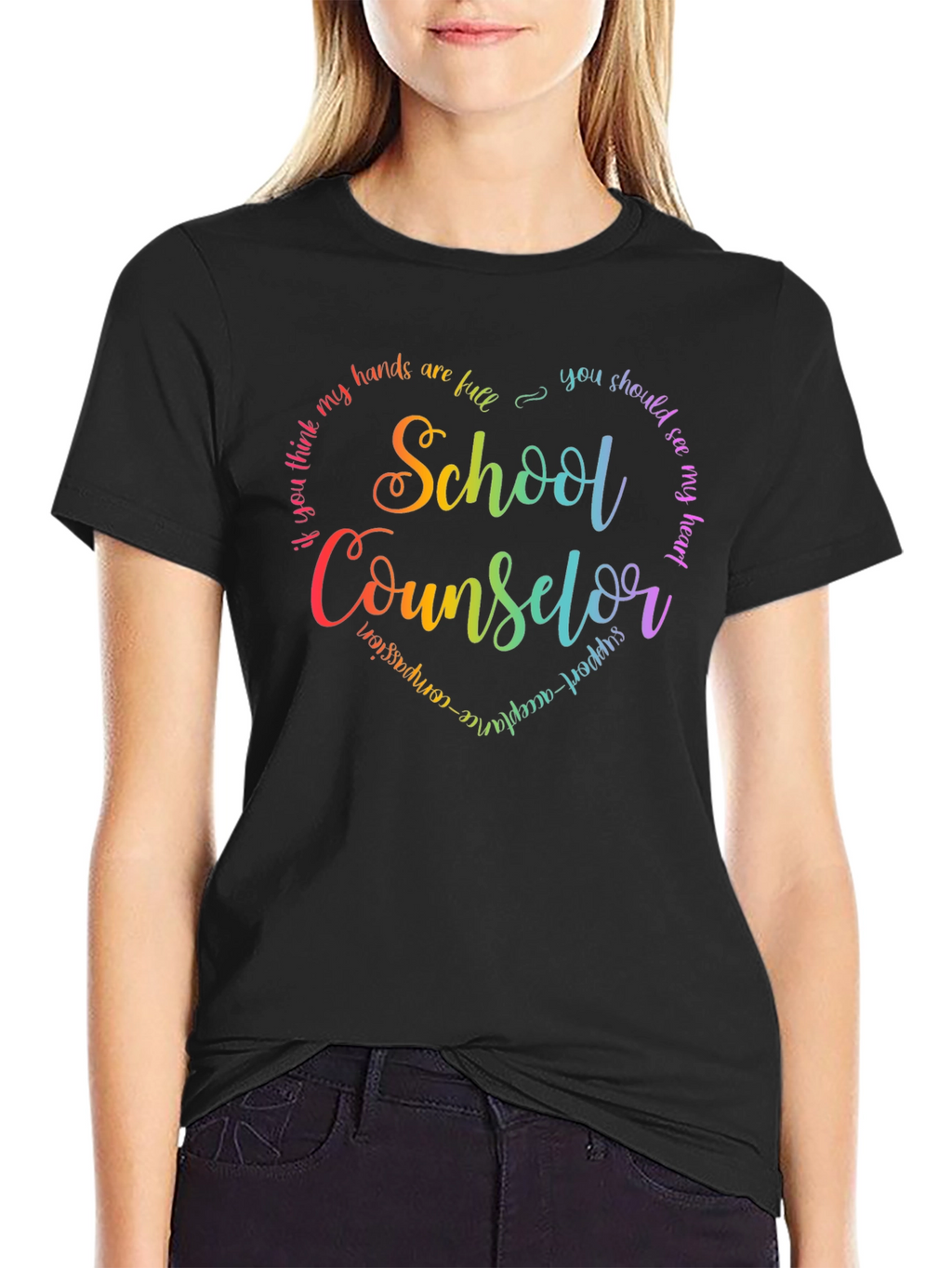 School Counselor Rainbow Heart T-Shirt