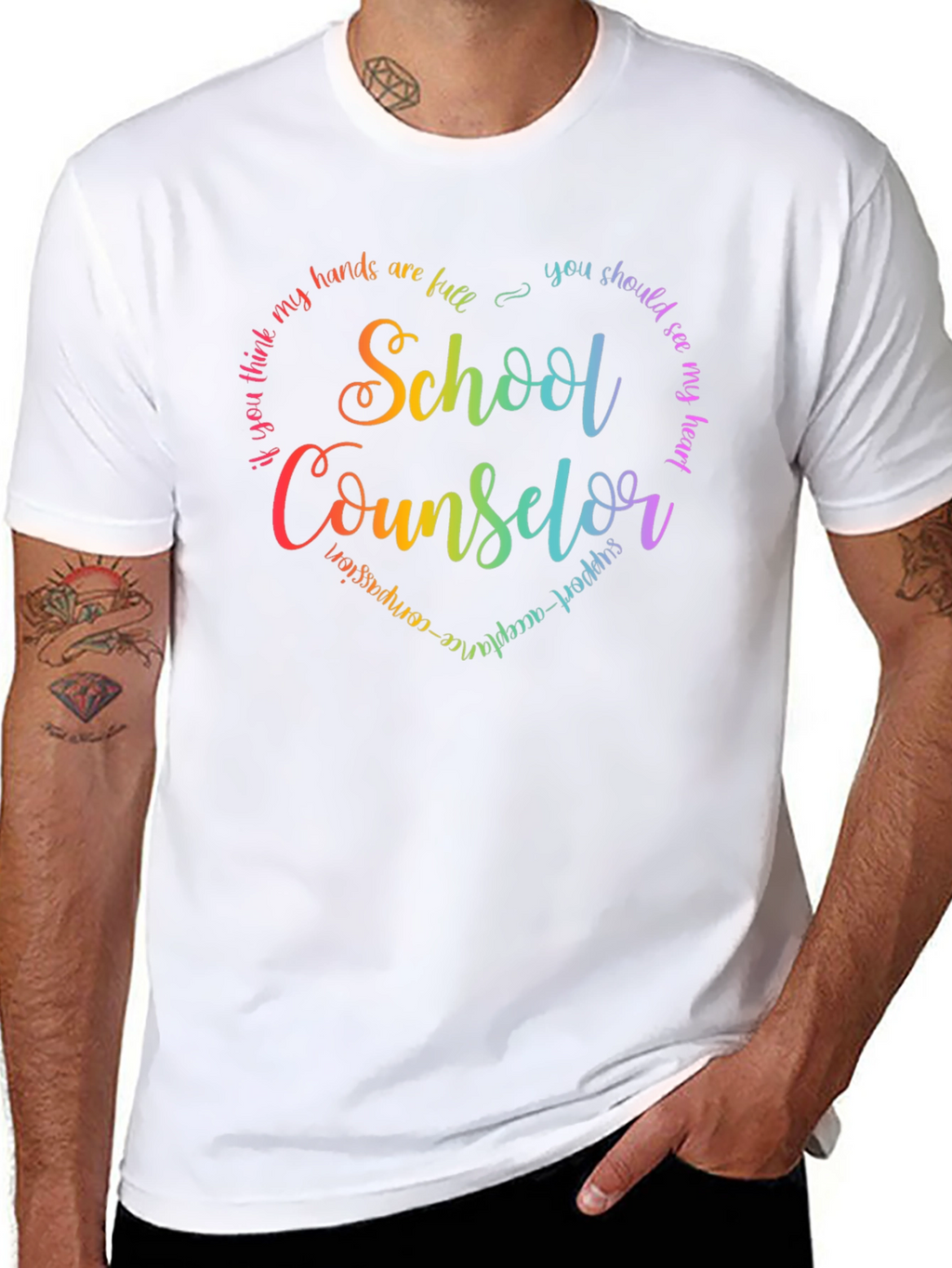 School Counselor Rainbow Heart T-Shirt