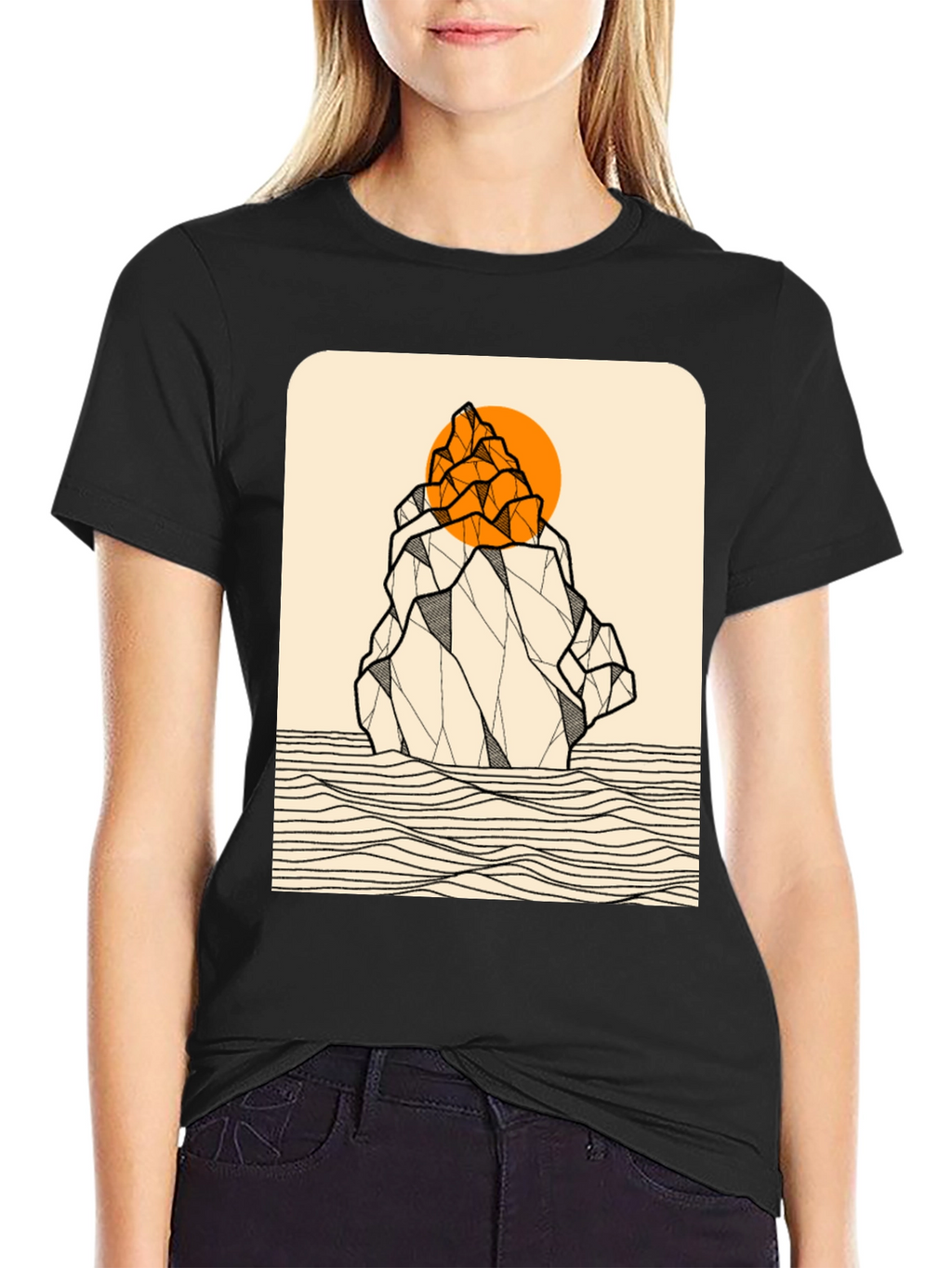 Geometric Mountain Graphic Tee - Black