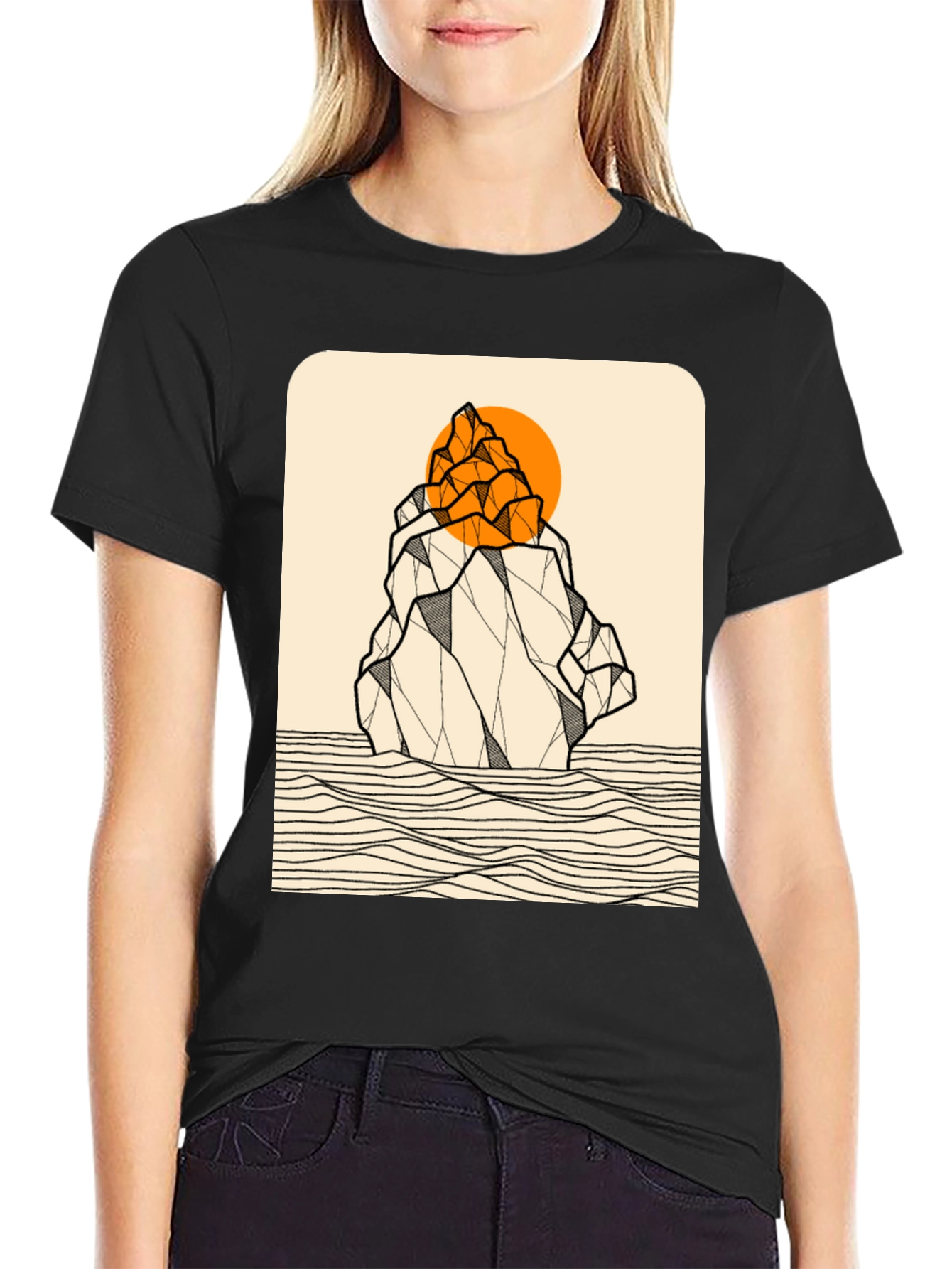 Geometric Mountain Graphic Tee - Black