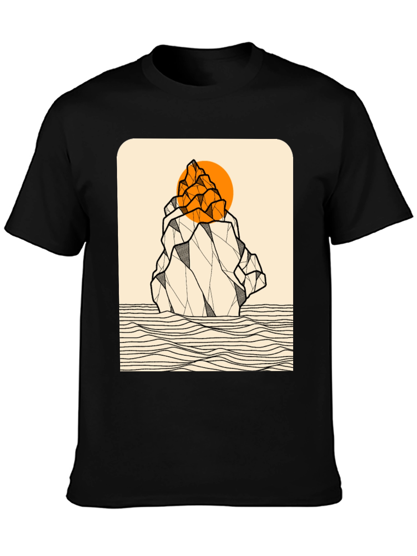 Geometric Mountain Graphic Tee - Black