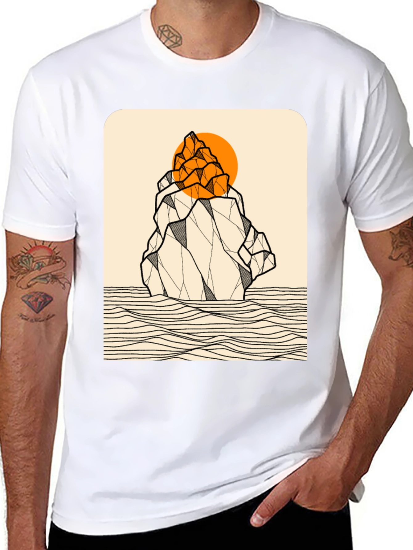 Geometric Mountain Graphic Tee - Black