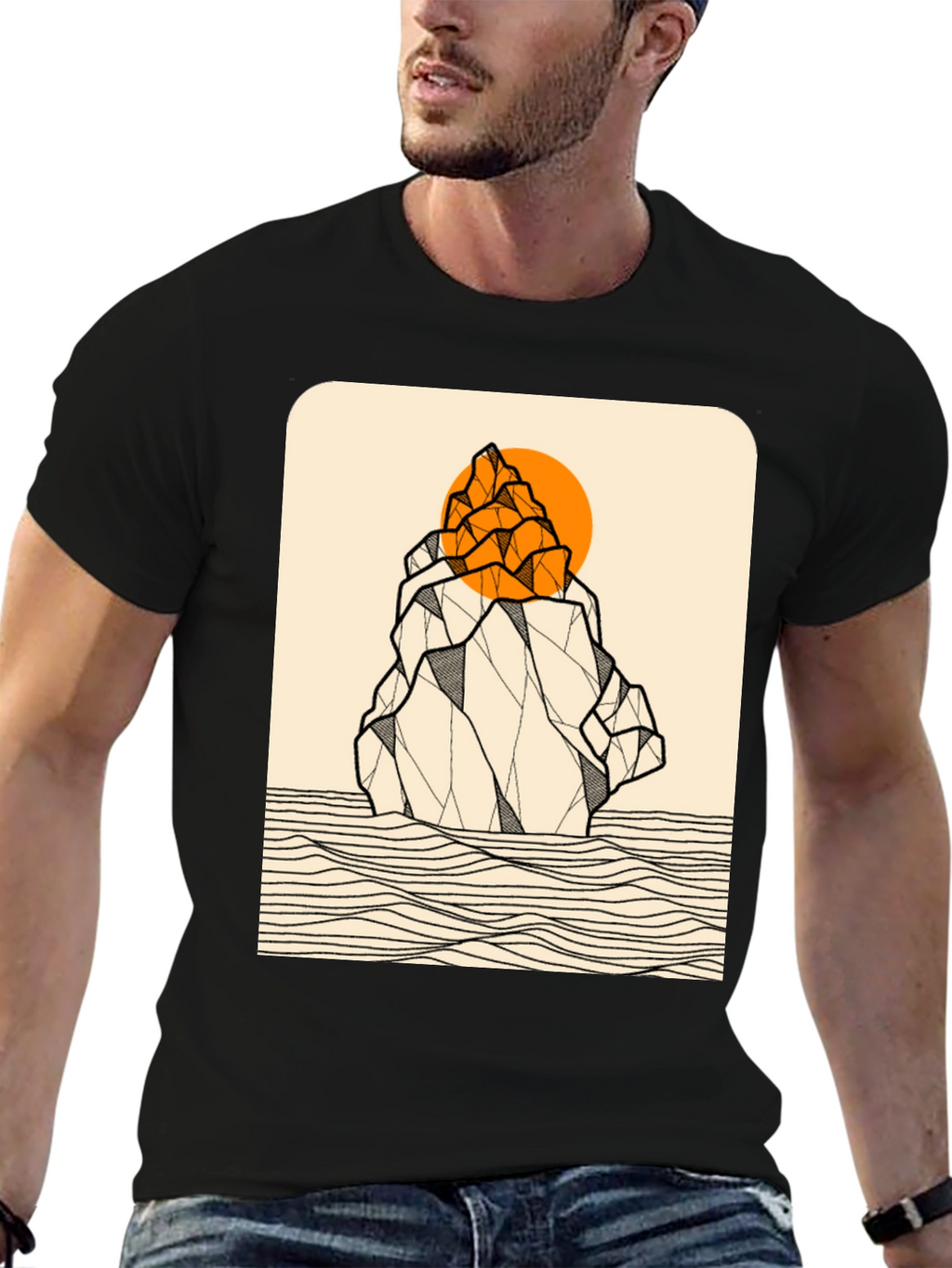 Geometric Mountain Graphic Tee - Black