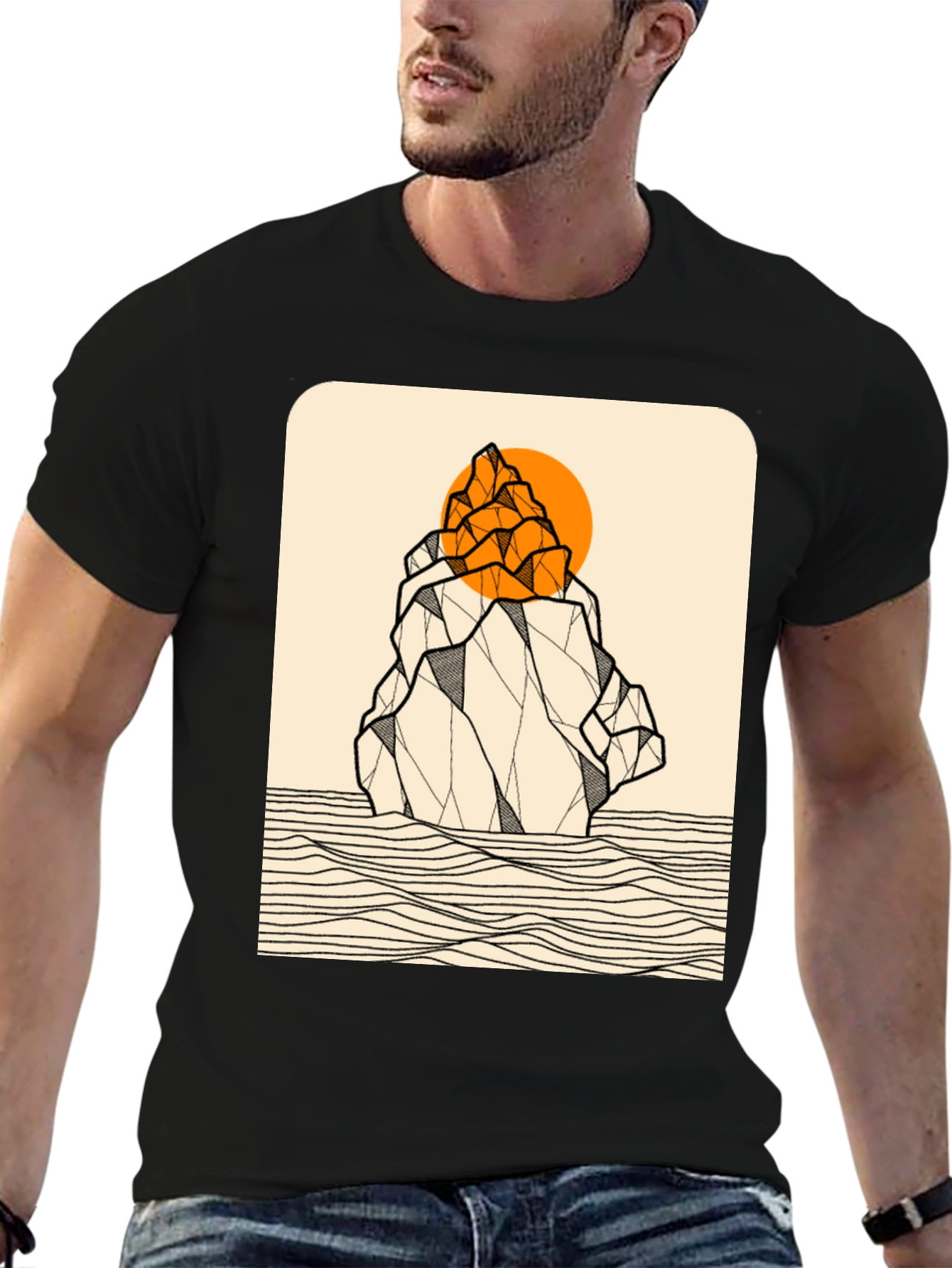 Geometric Mountain Graphic Tee - Black
