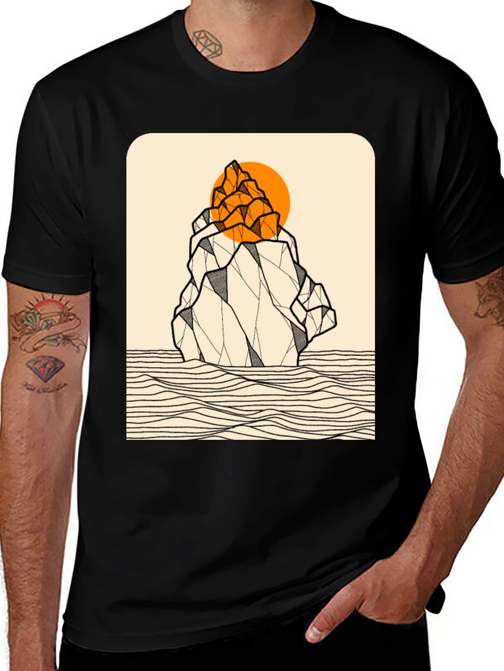 Geometric Mountain Graphic Tee - Black