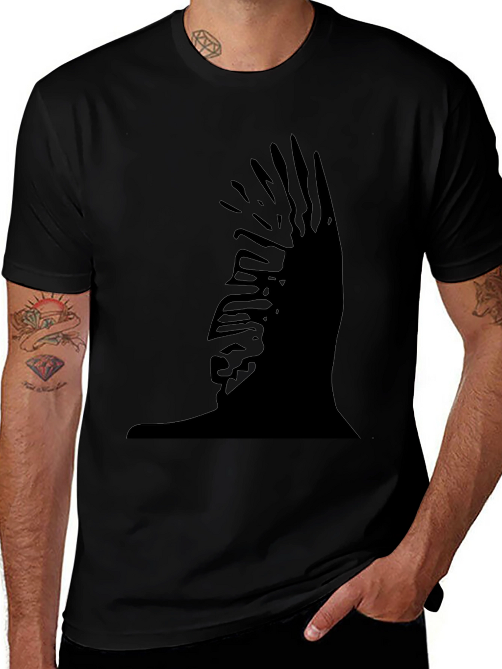 Abstract Silhouette Graphic Black T-Shirt
