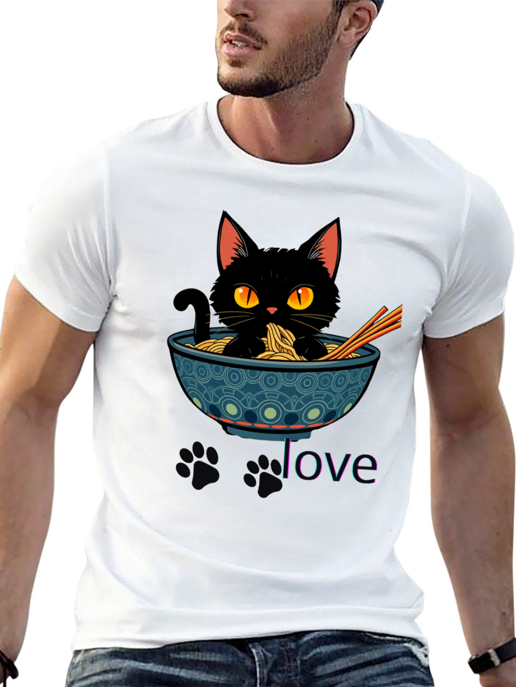 Black Cat Ramen Lover T-Shirt