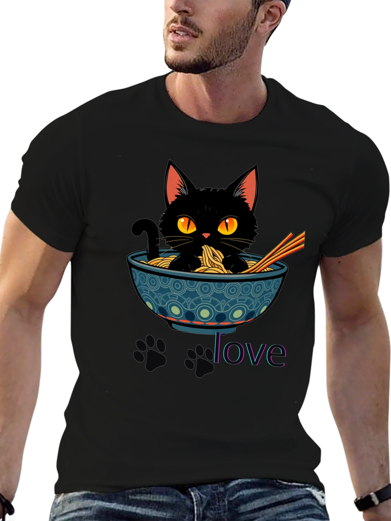 Black Cat Ramen Lover T-Shirt