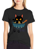 Black Cat Ramen Lover T-Shirt