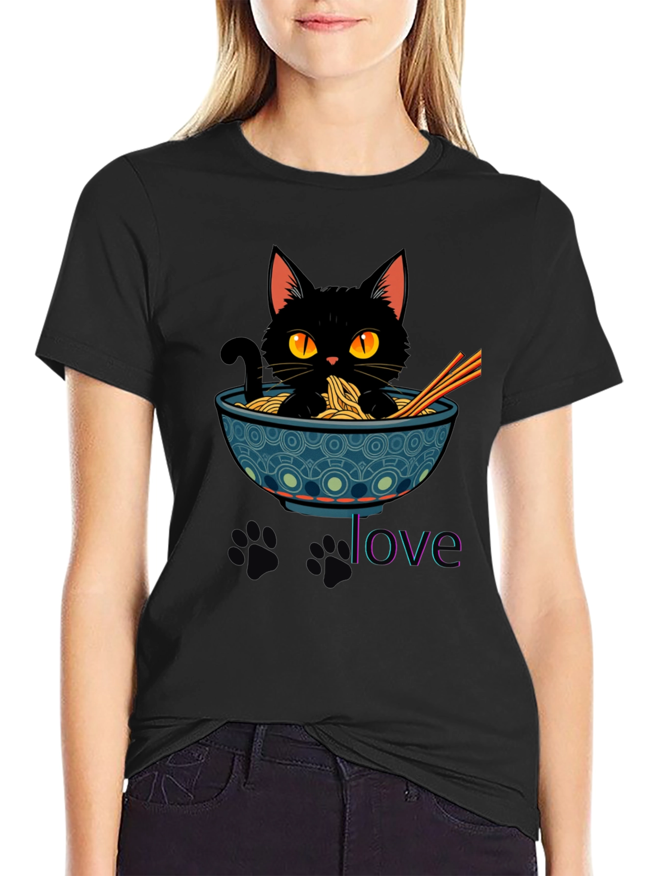 Black Cat Ramen Lover T-Shirt