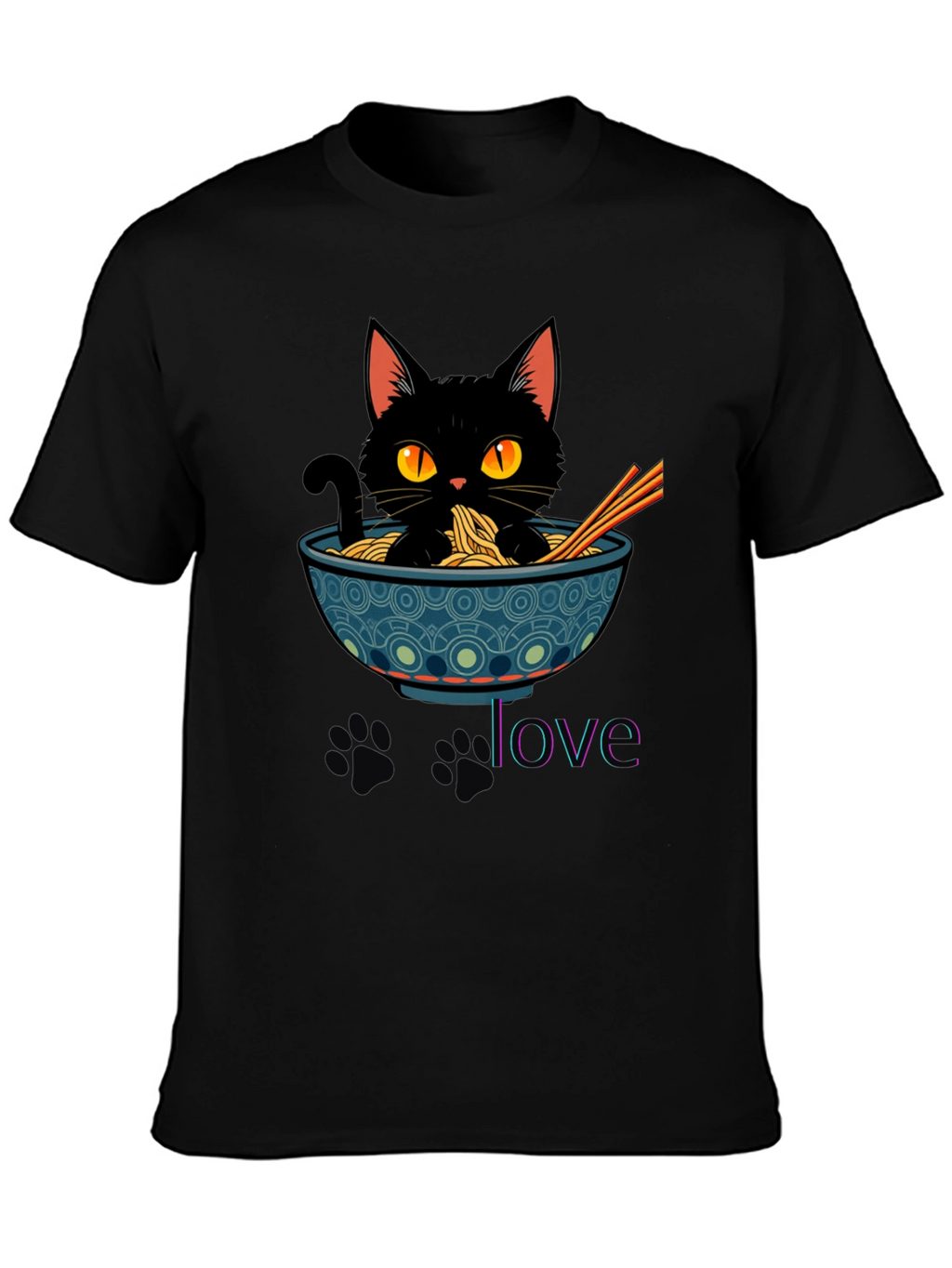 Black Cat Ramen Lover T-Shirt