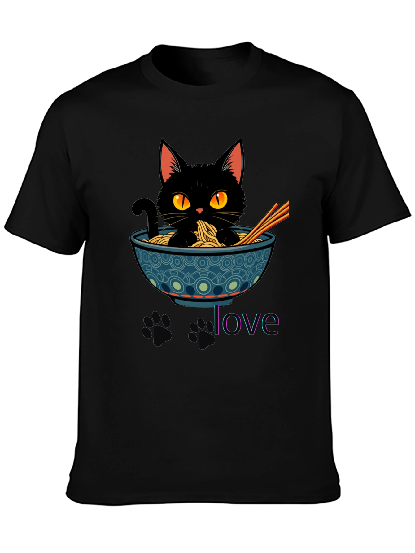 Black Cat Ramen Lover T-Shirt