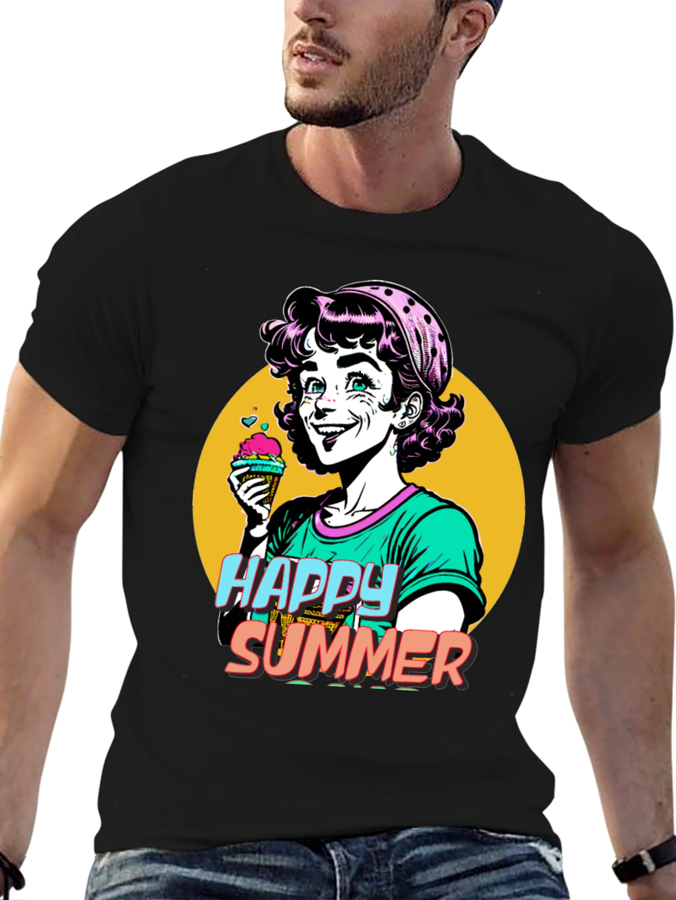 Happy Summer Graphic Tee - Fun Cartoon Design