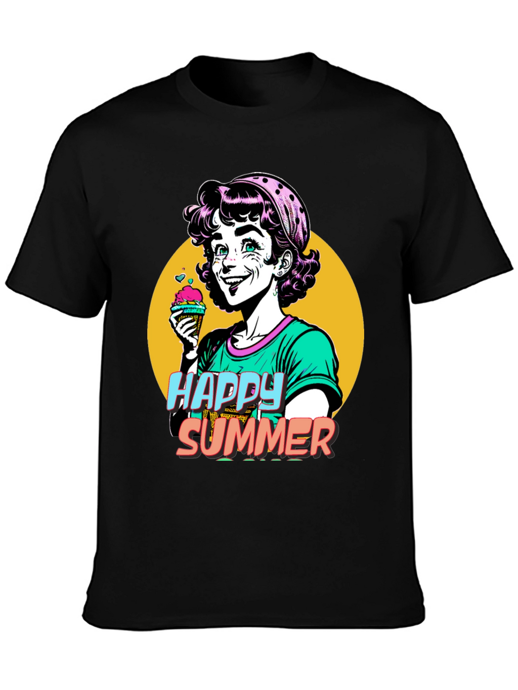 Happy Summer Graphic Tee - Fun Cartoon Design