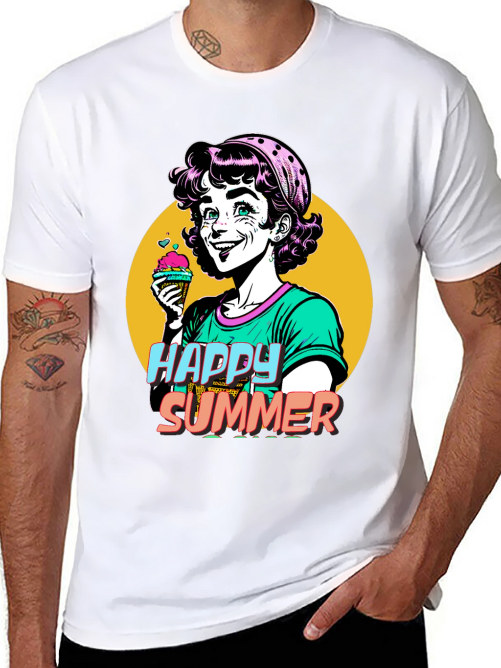 Happy Summer Graphic Tee - Fun Cartoon Design