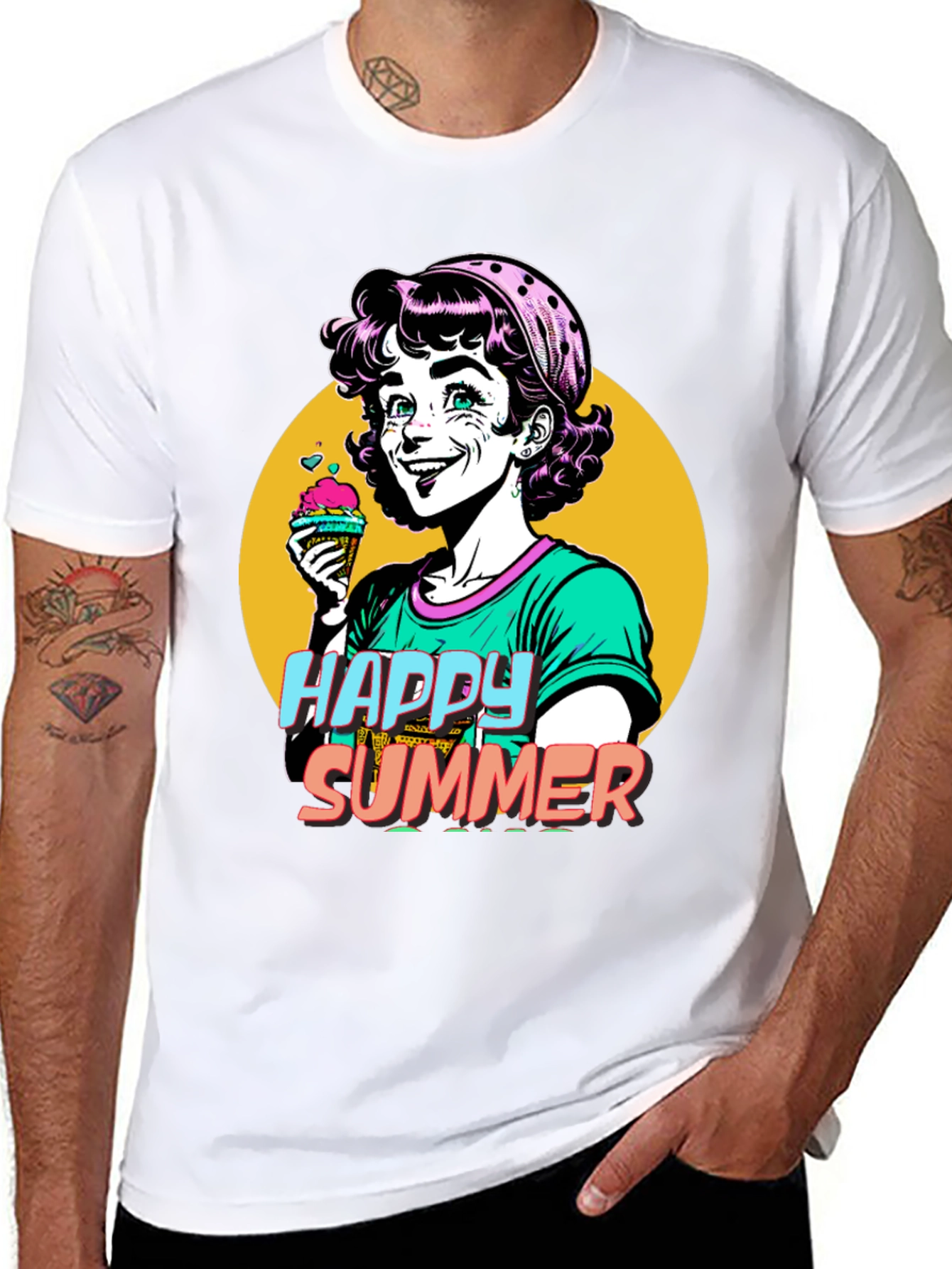 Happy Summer Graphic Tee - Fun Cartoon Design