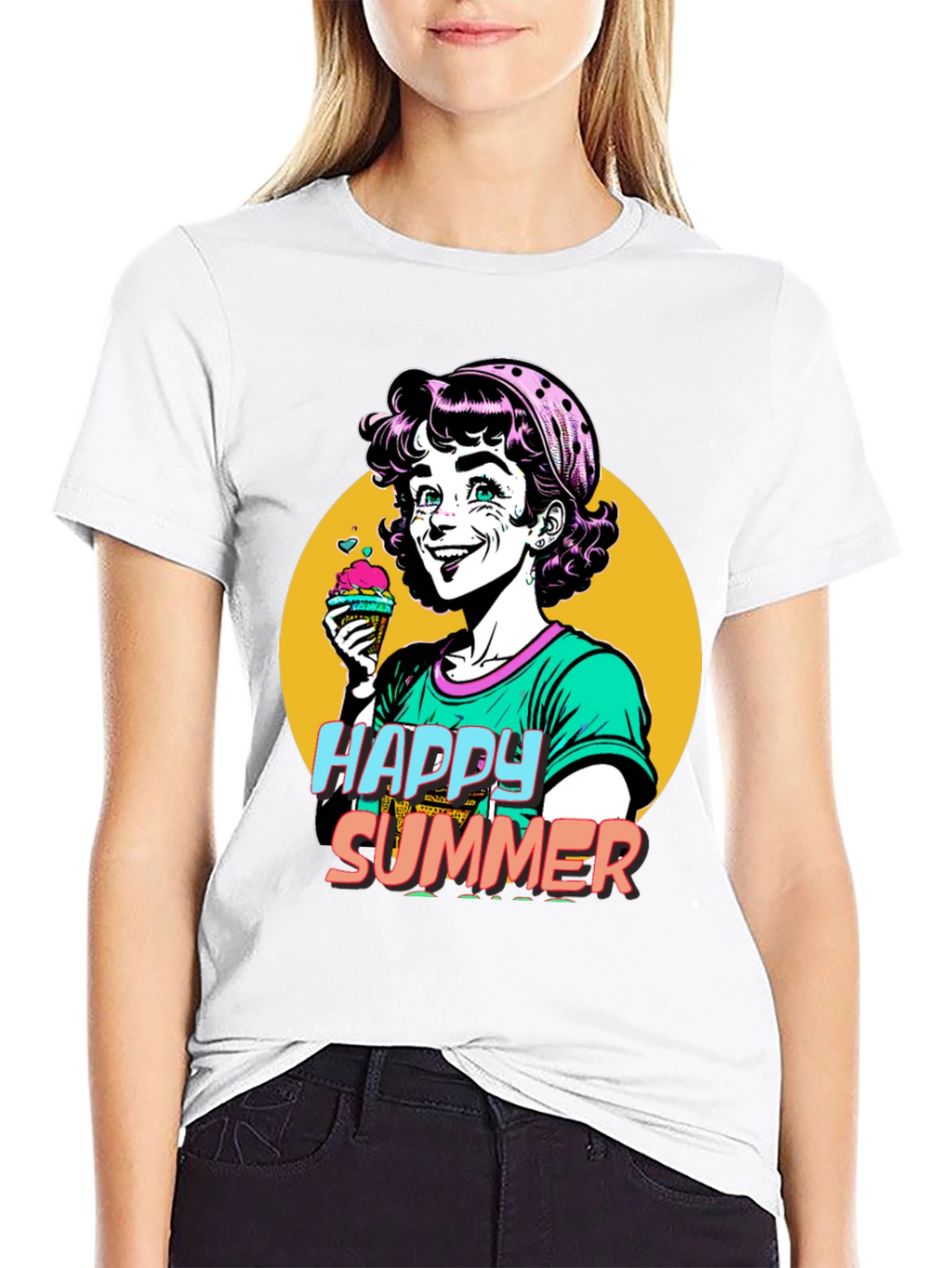Happy Summer Graphic Tee - Fun Cartoon Design