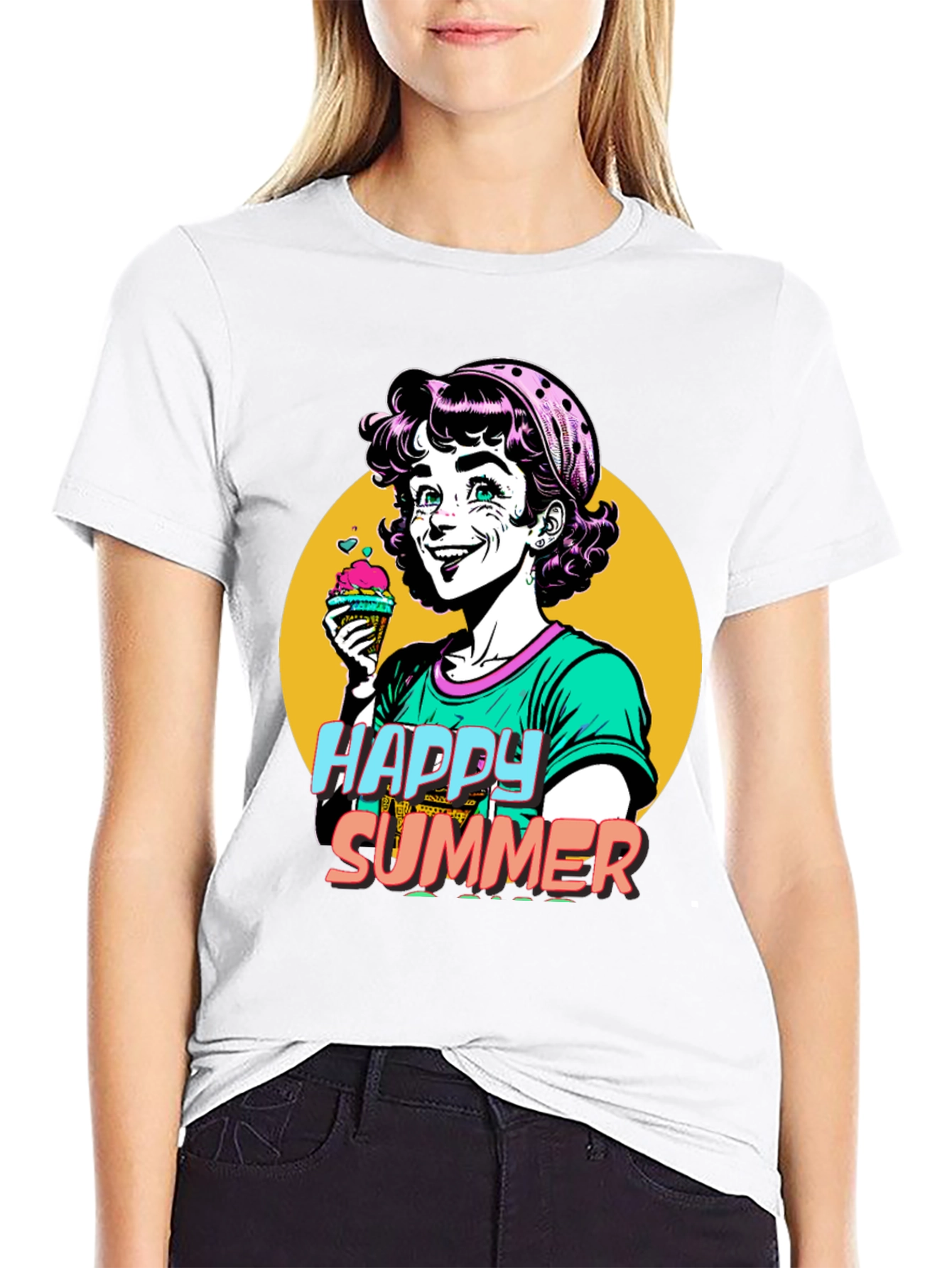 Happy Summer Graphic Tee - Fun Cartoon Design