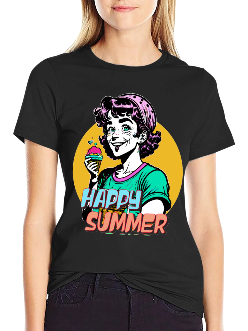 Happy Summer Graphic Tee - Fun Cartoon Design