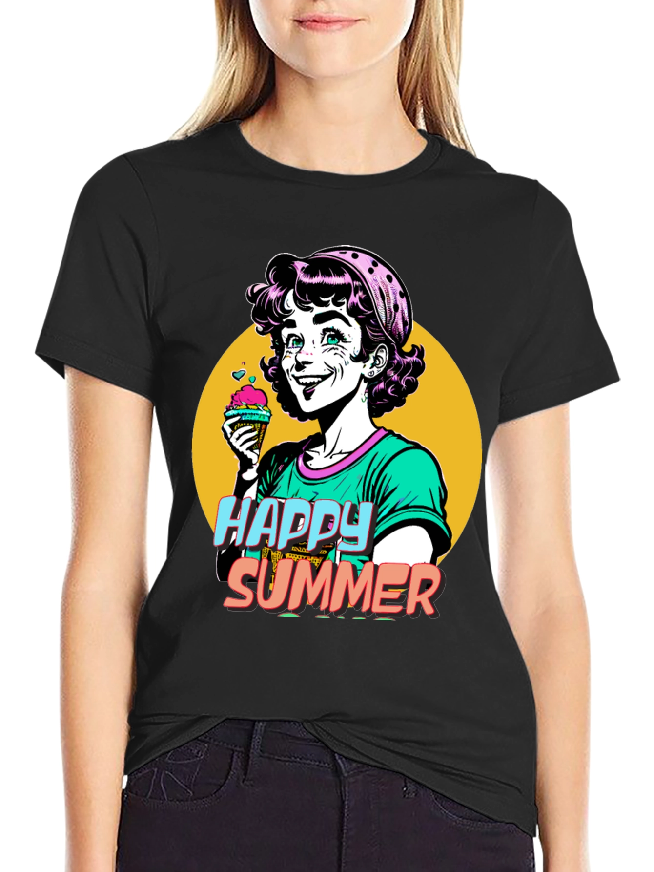 Happy Summer Graphic Tee - Fun Cartoon Design