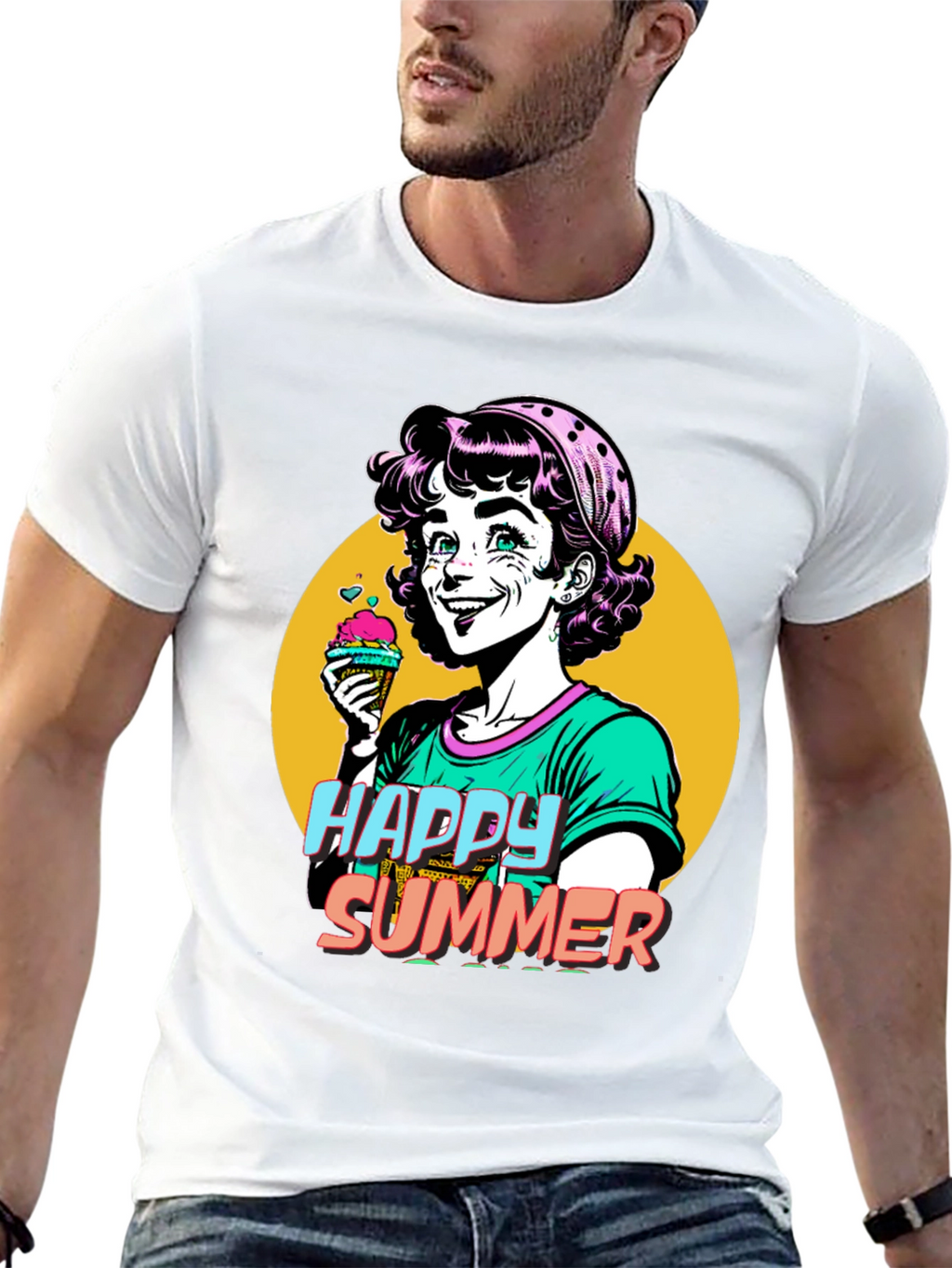 Happy Summer Graphic Tee - Fun Cartoon Design