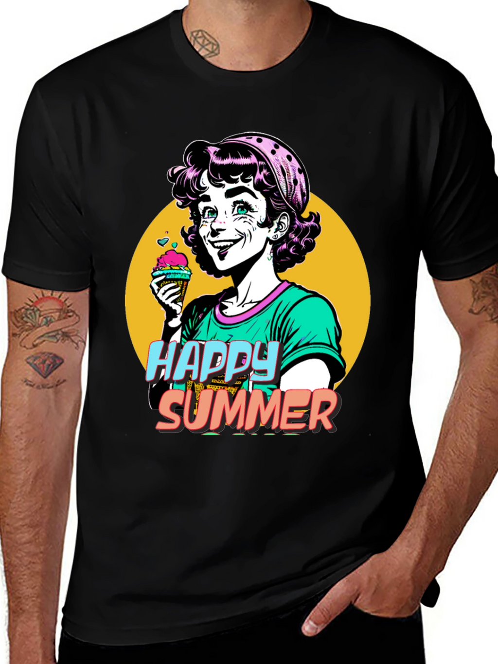 Happy Summer Graphic Tee - Fun Cartoon Design