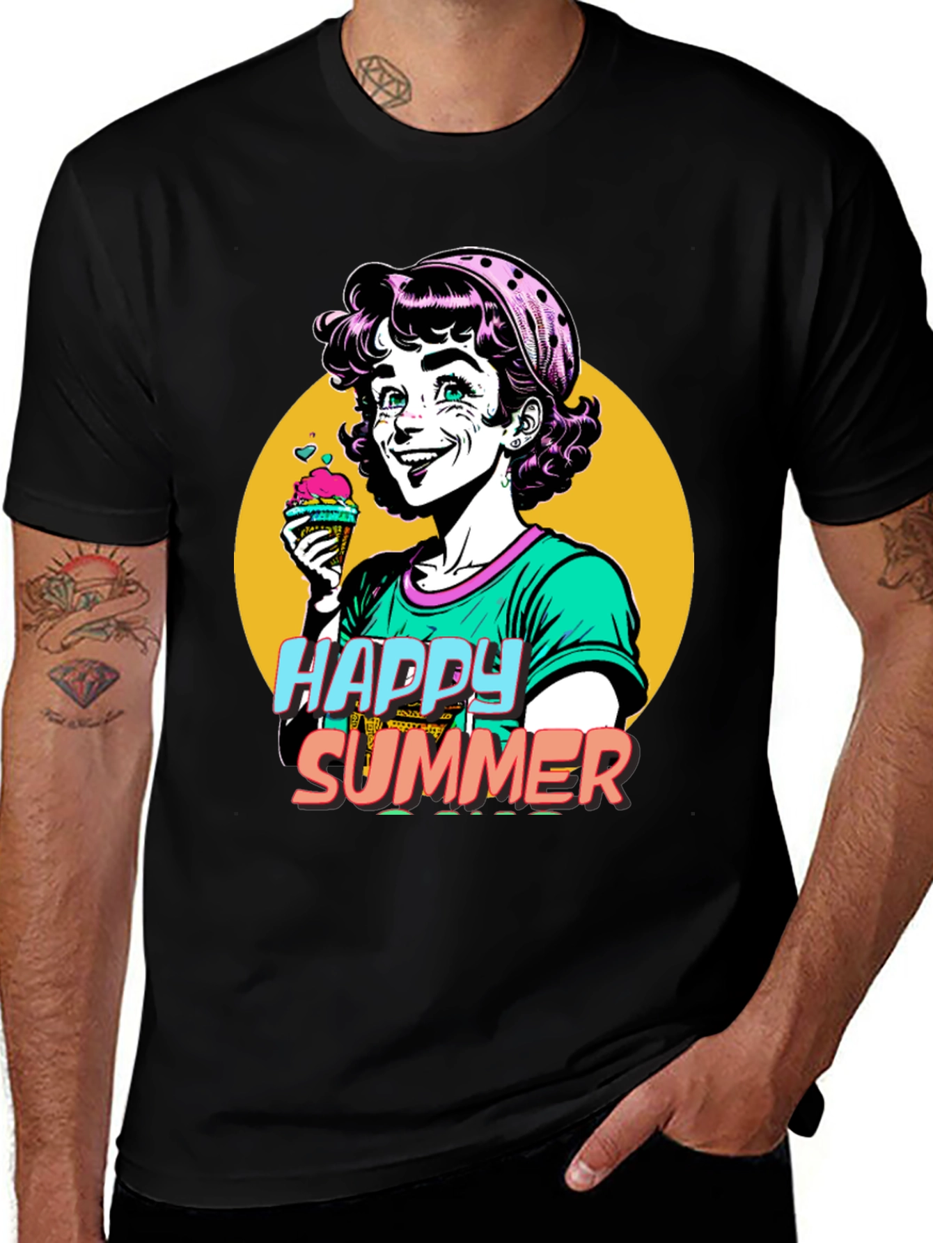 Happy Summer Graphic Tee - Fun Cartoon Design