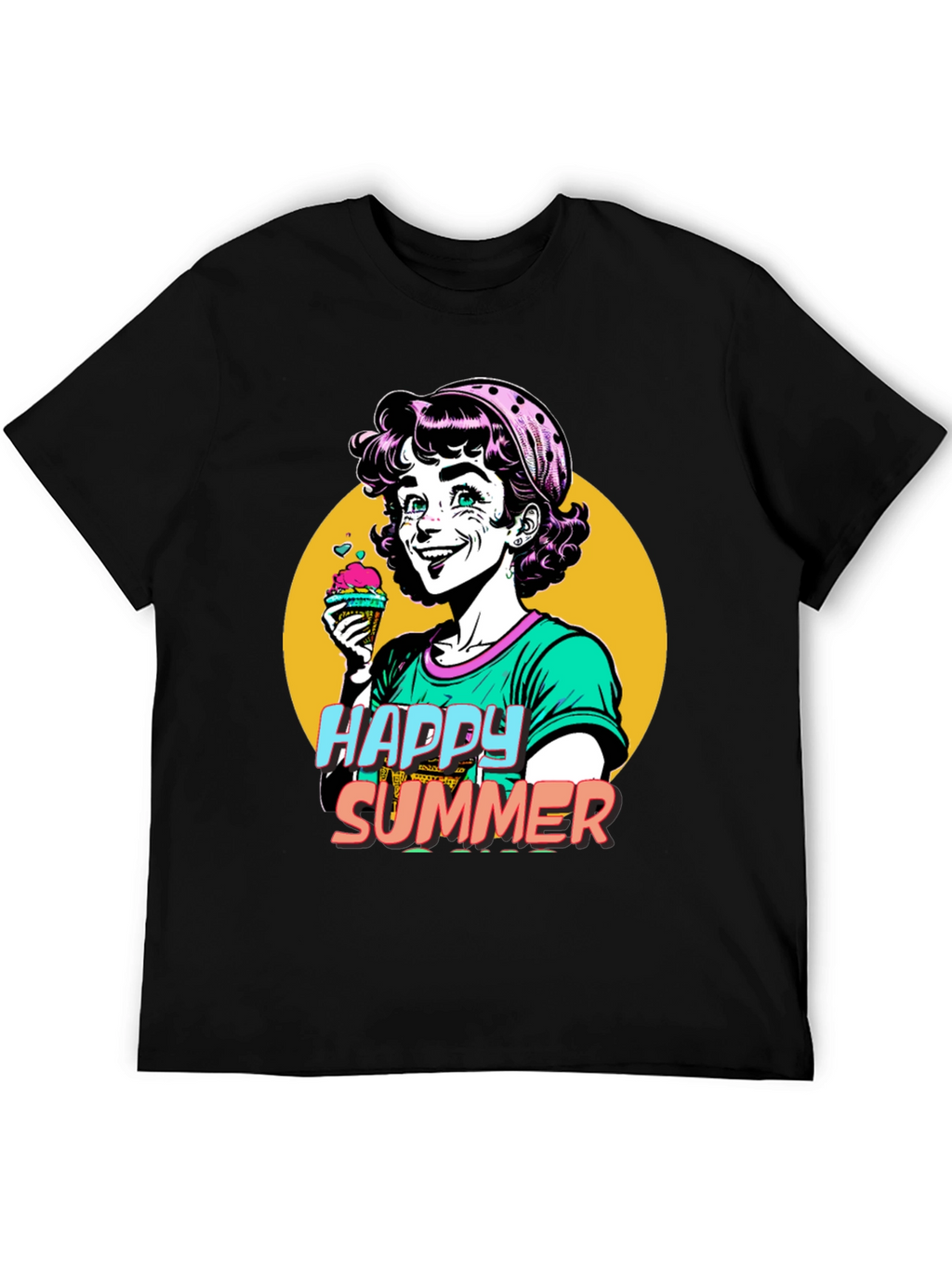Happy Summer Graphic Tee - Fun Cartoon Design