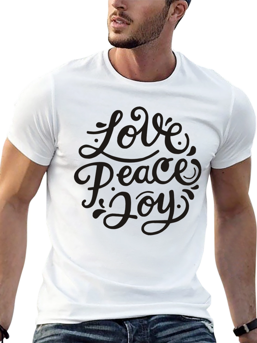 Love Peace Joy Graphic Black T-Shirt