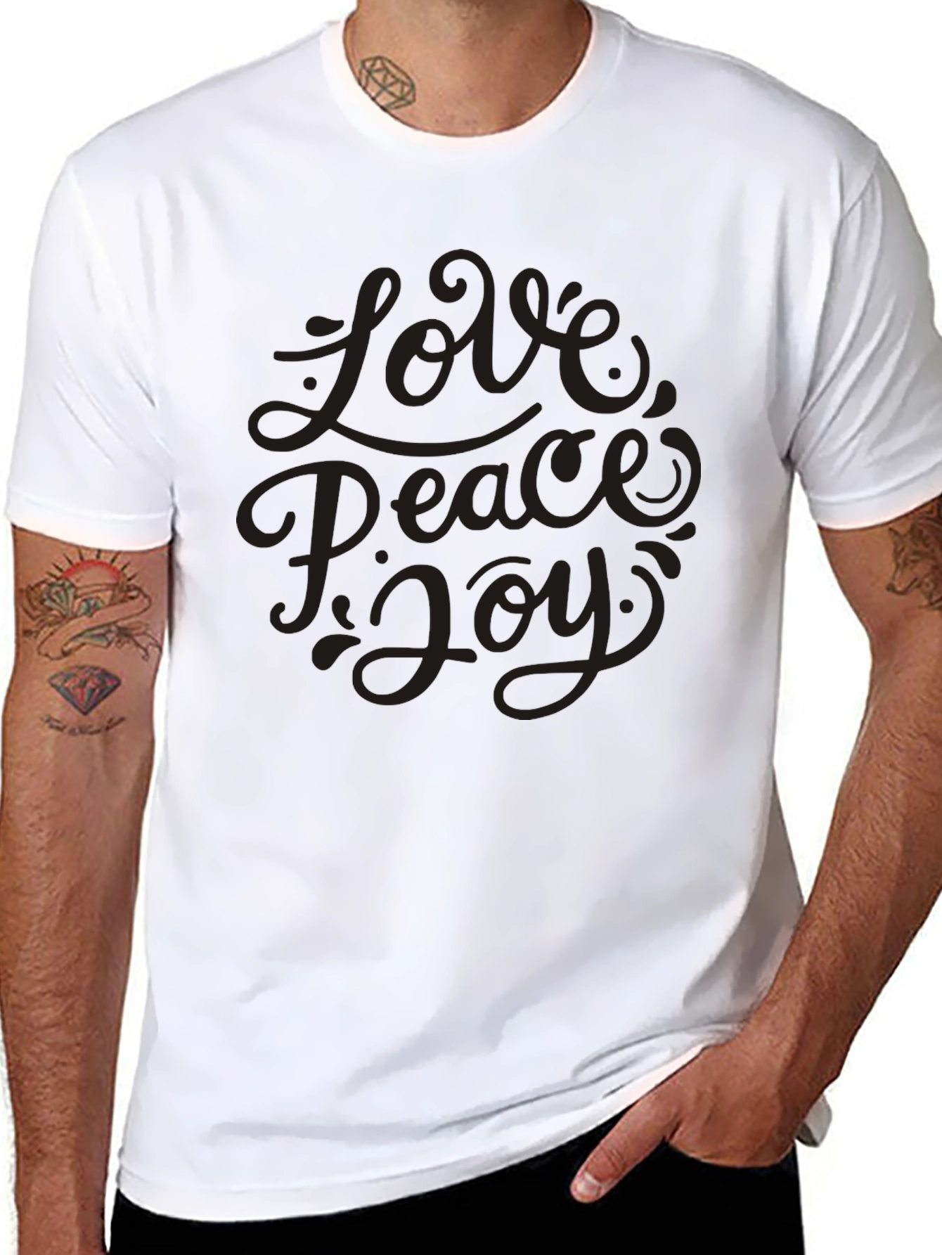 Love Peace Joy Graphic Black T-Shirt