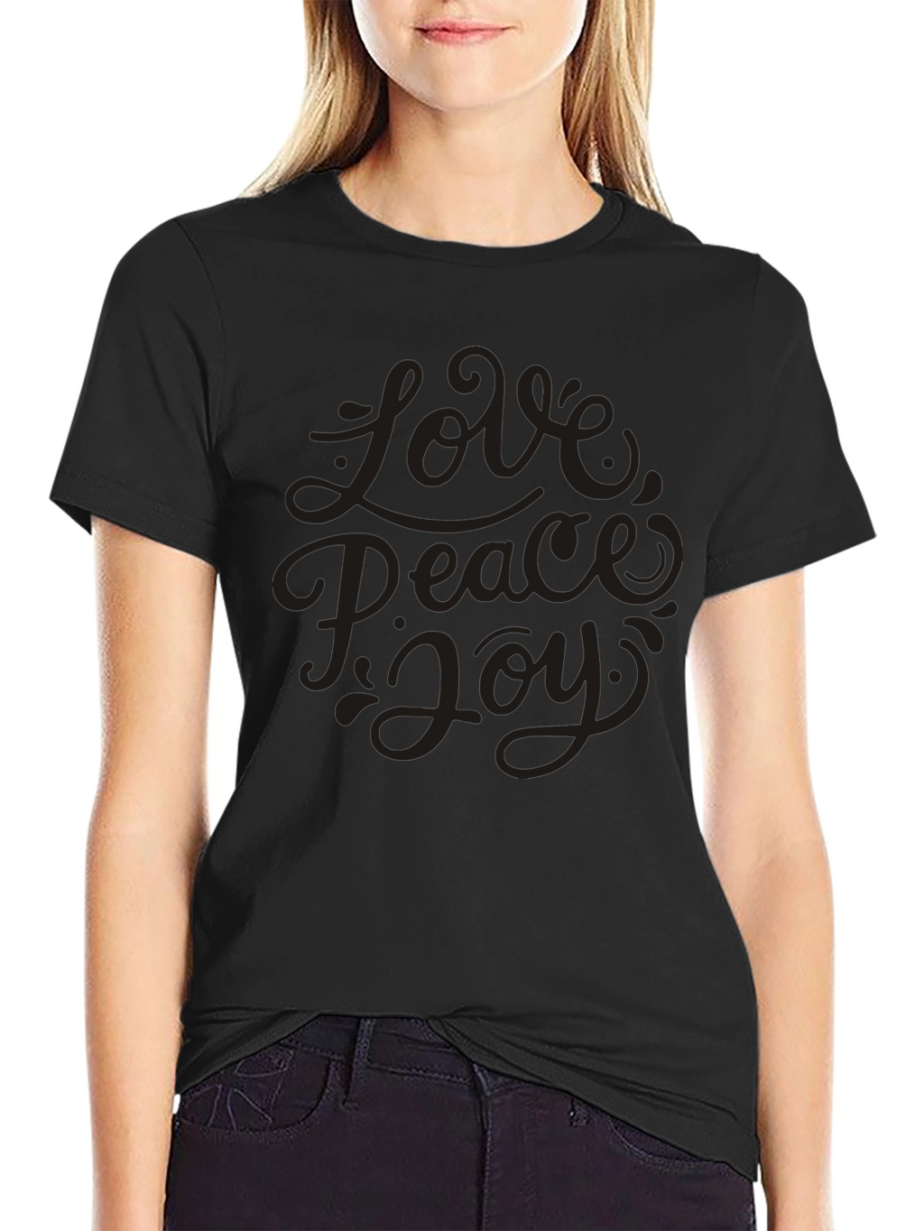 Love Peace Joy Graphic Black T-Shirt