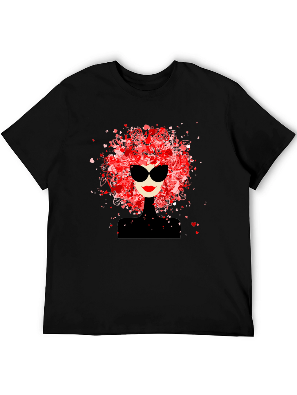 Stylish Woman Heart Hair Black Tee