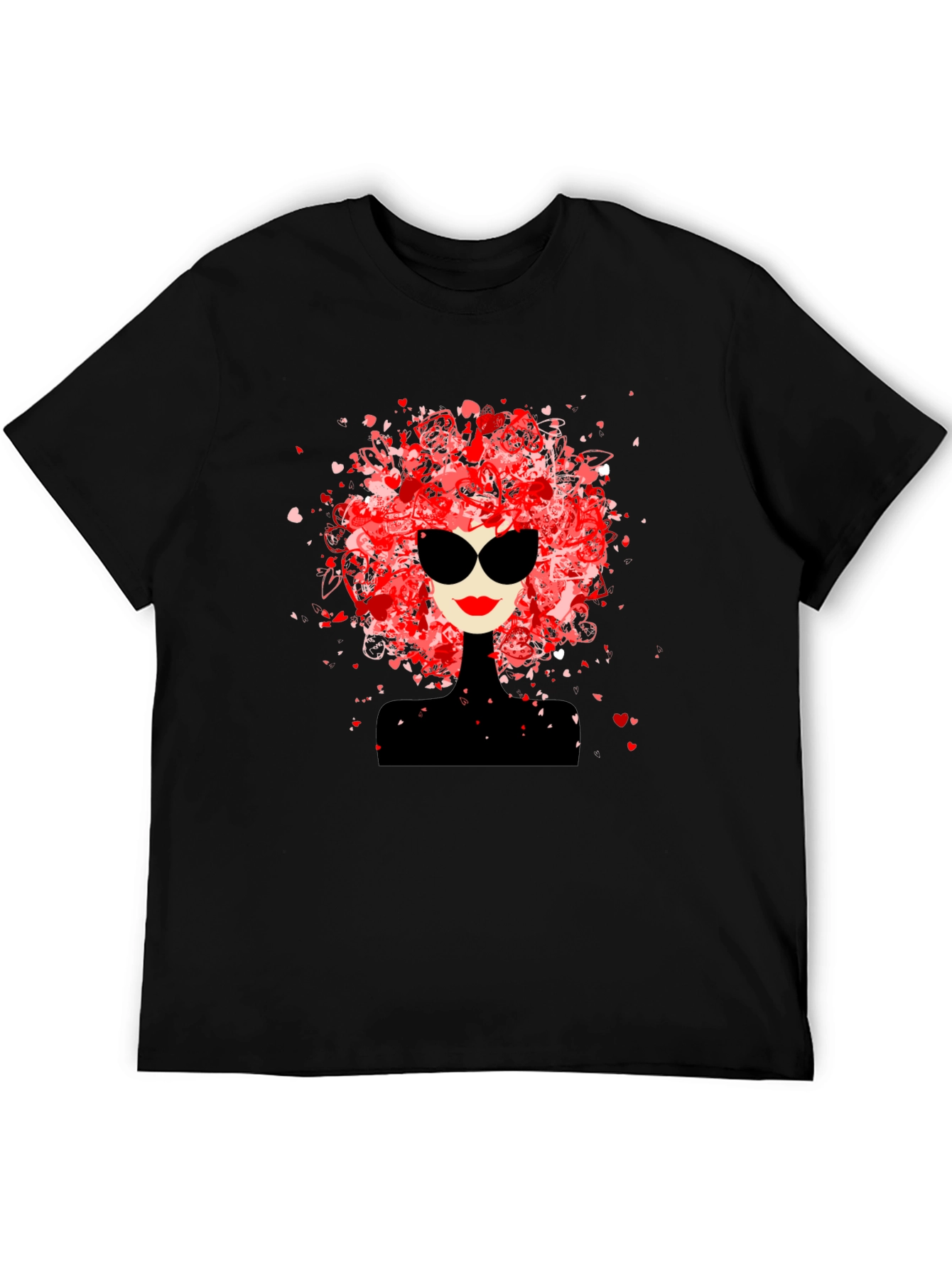 Stylish Woman Heart Hair Black Tee