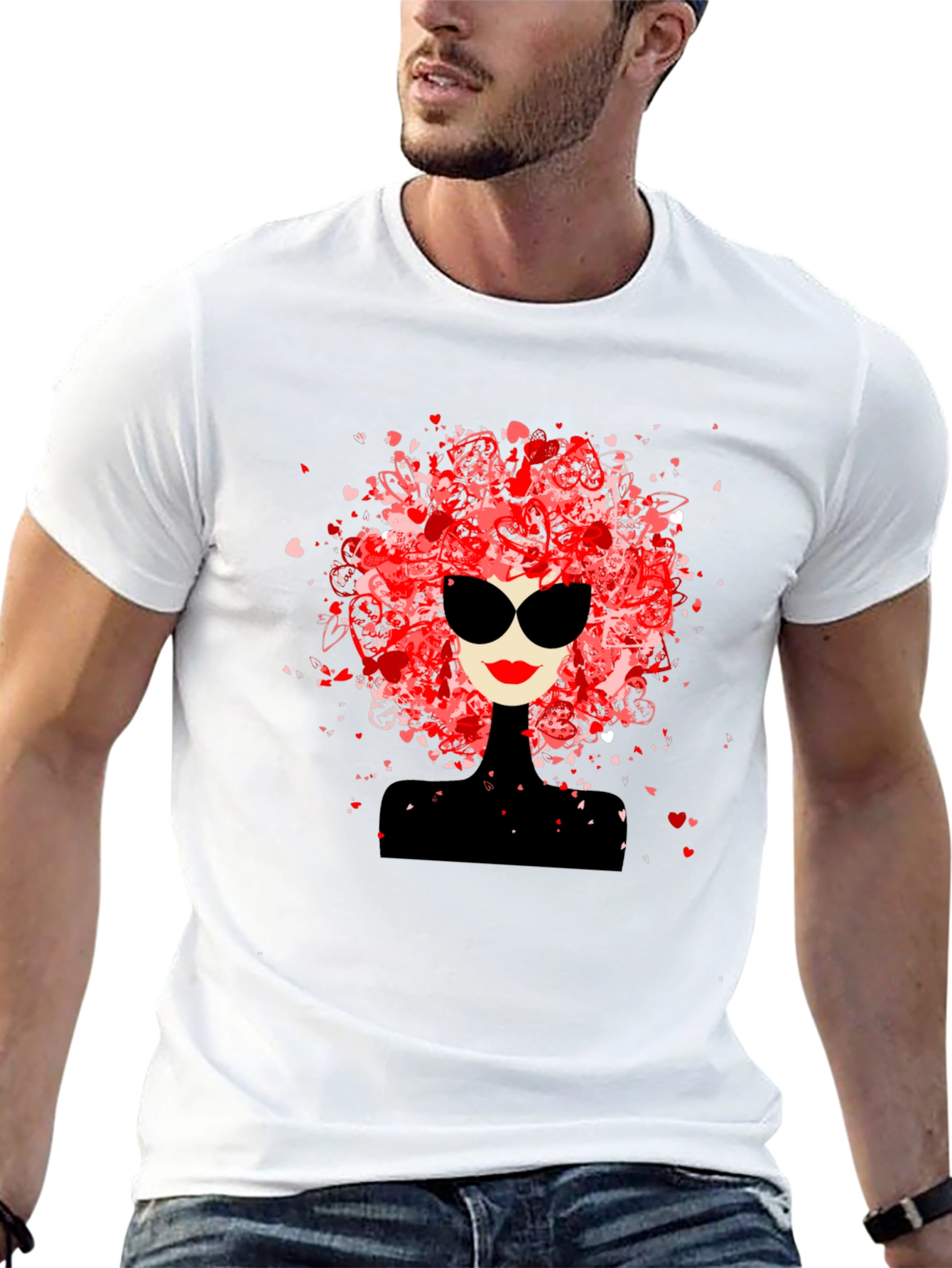 Stylish Woman Heart Hair Black Tee