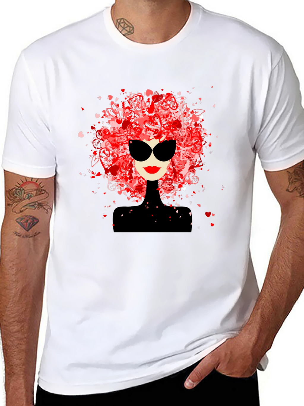 Stylish Woman Heart Hair Black Tee
