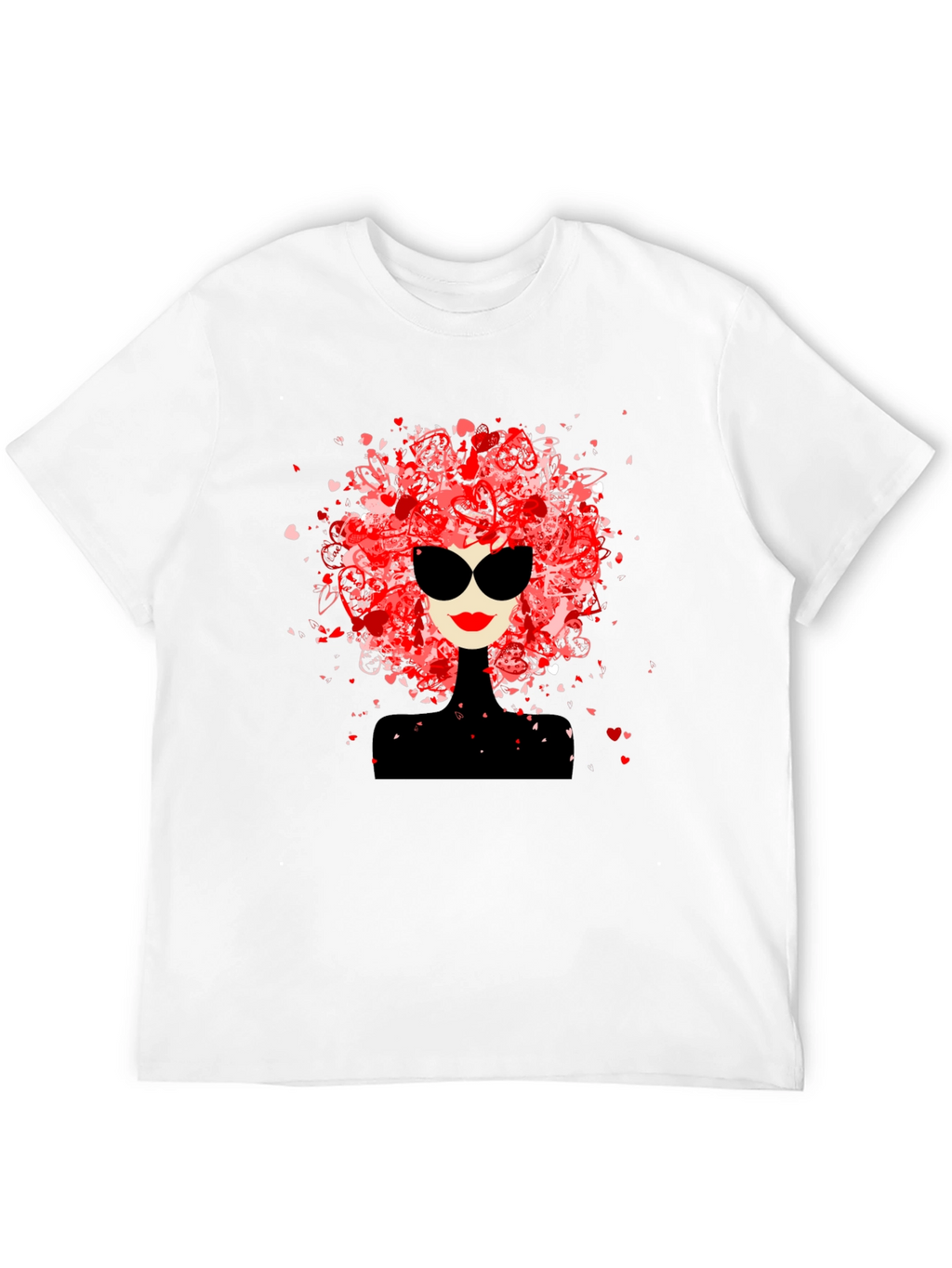 Stylish Woman Heart Hair Black Tee