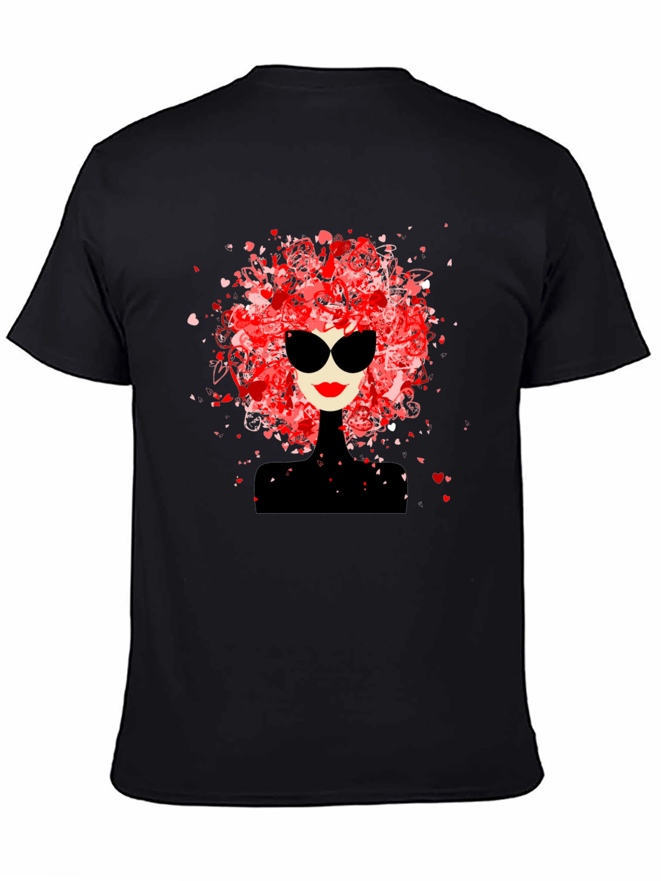 Stylish Woman Heart Hair Black Tee